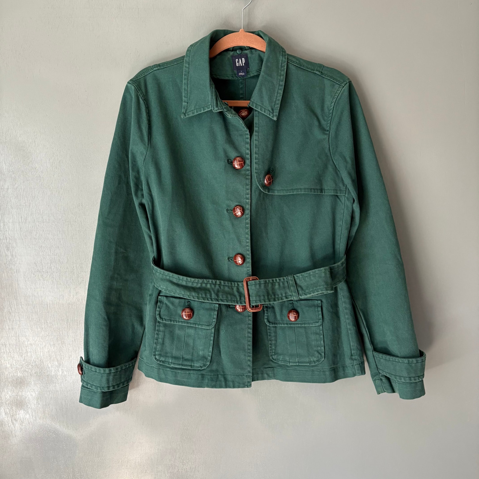 Gap Women's Large Canvas Green Button Up Jacket Preppy Colorful Colorblock City